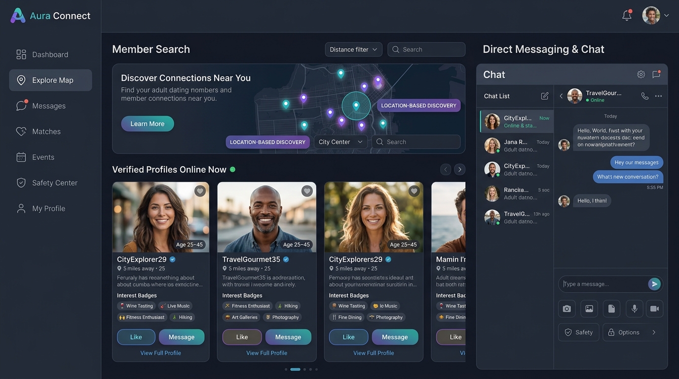 Adult FriendFinder Member Search and Local Discovery Interface