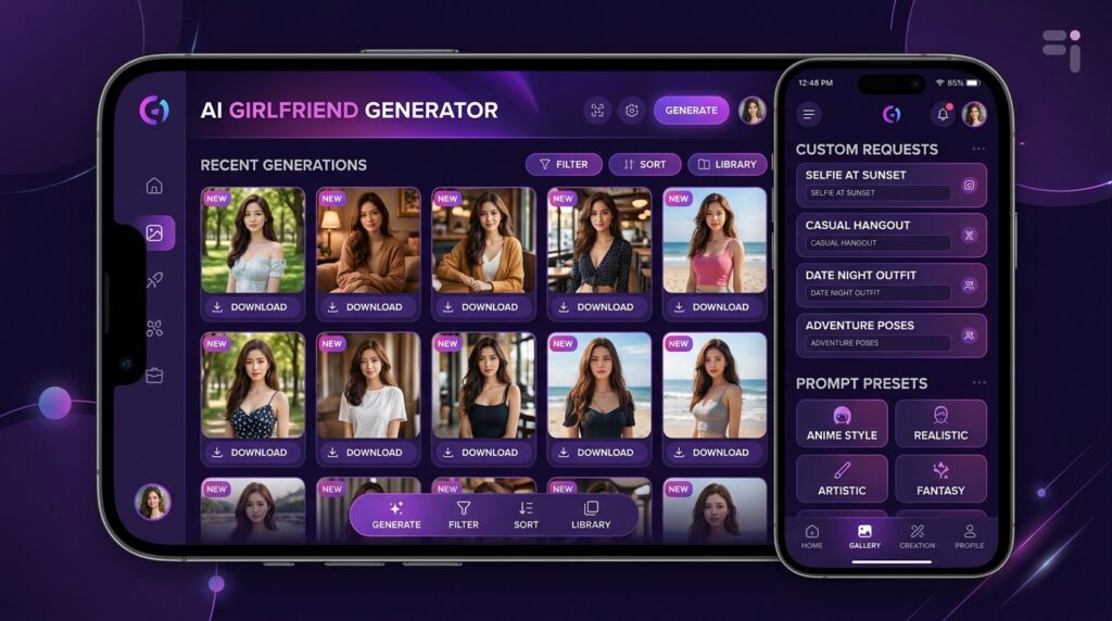 Candy.ai Photo Gallery Request and Prompt Presets UI