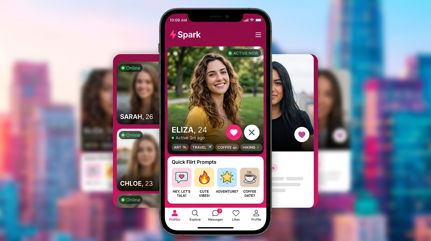 CheekyCrush Swipe Card Feed and Quick Flirt Prompts UI