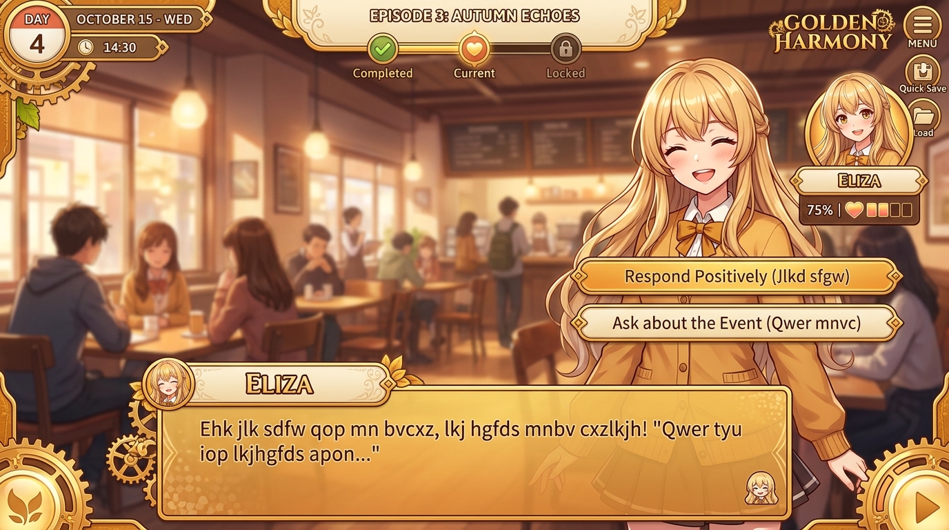 Harem Villa Dating Sim Dialogue and Affection Meter UI