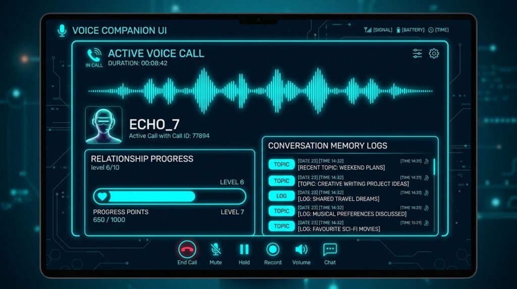 Kupid.Ai Companion Voice Call and Relationship Memory Logs UI