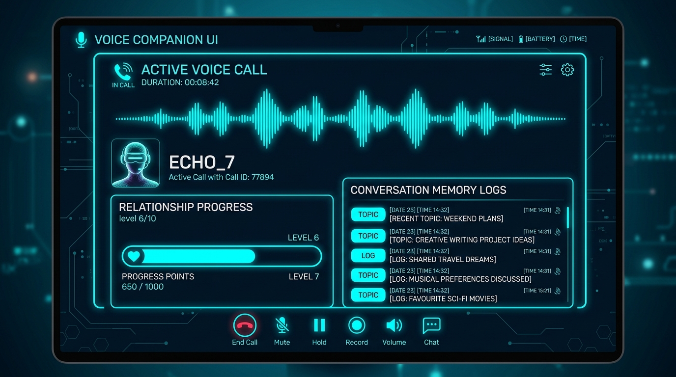 Kupid.Ai Companion Voice Call and Relationship Memory Logs UI