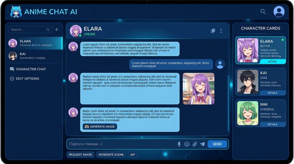 Xotic AI Anime Character Chat UI and Image Generation Trigger