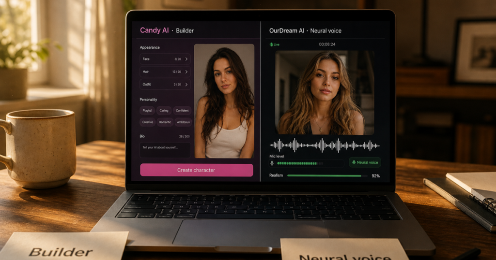 Candy AI vs OurDream AI: character builder or voice-first
