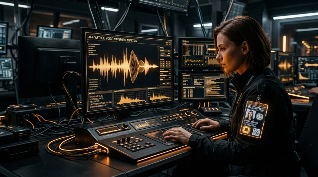 Darlink AI voice waveform analysis station and cryptographic security telemetry on EmberGF