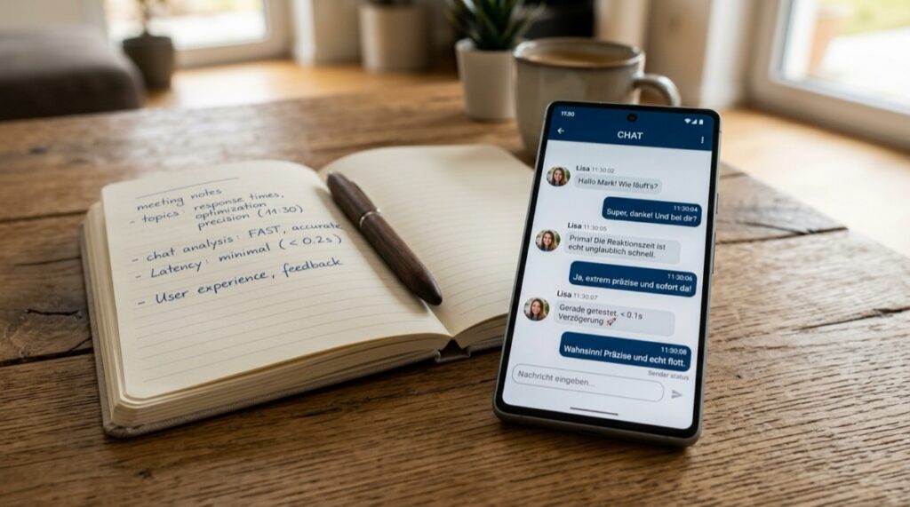 Dondi AI Erfahrungen Test mit Smartphone Chat-Interface und Reaktionszeit-Notizen