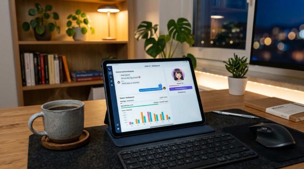 OurDream AI Test Dashboard mit Token-Verbrauchsstatistiken und Konversationshistorie