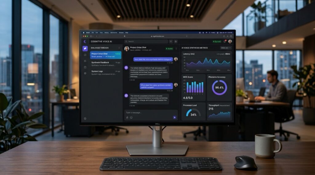 Spicier AI companion platform interface showing conversational dialogue threads and voice metrics