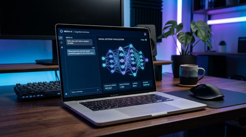 Xtease AI companion conversational interface showing neural network graphs and persona parameter tuning